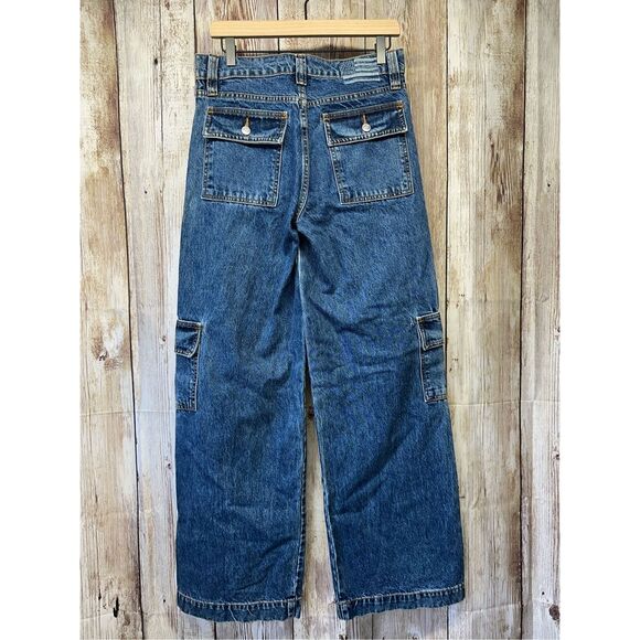 Revice Denim The Baja Cargo Jeans Ultra Blue Women’s High-Rise Wide Leg Pants 27 - Picture 1 of 9